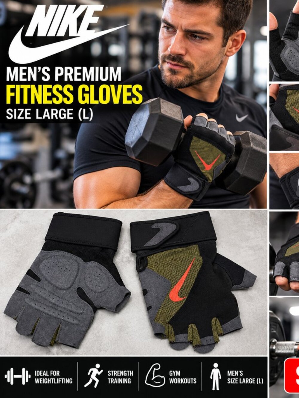 Nike Men's Premium Fitness Training Gloves – Size Large (L)